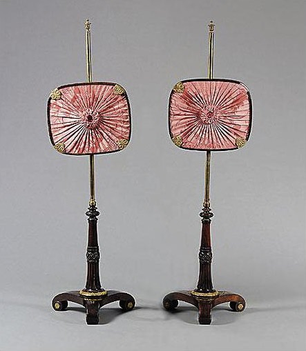 A pair of Regency rosewood, brass-inlaid and gilt-brass-mounted polescreens.jpg